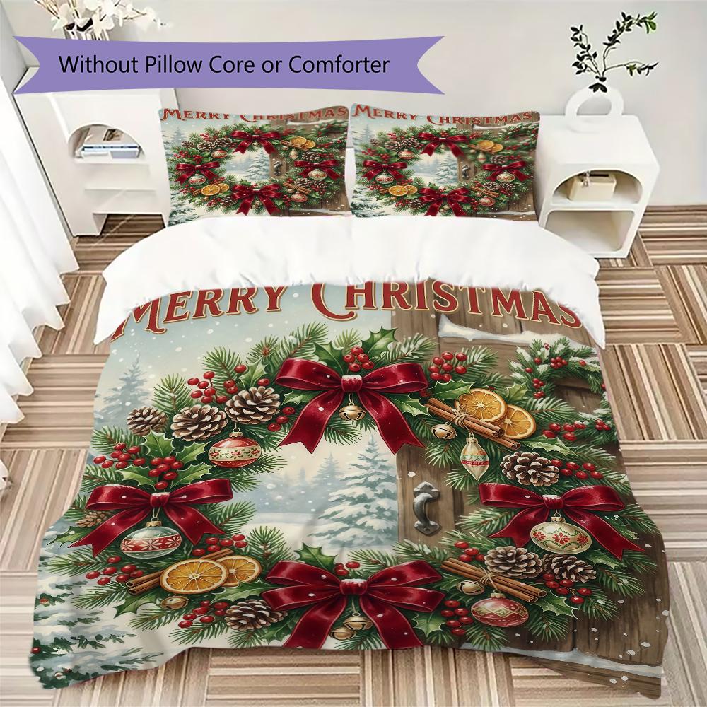 Christmas Door Pattern Bedding Uilt Set Uilt Cover Pillowcase Home Decoration Birthday Gift (1 * Duvet Cover + 2 * Pillowcase Without core)_XIA