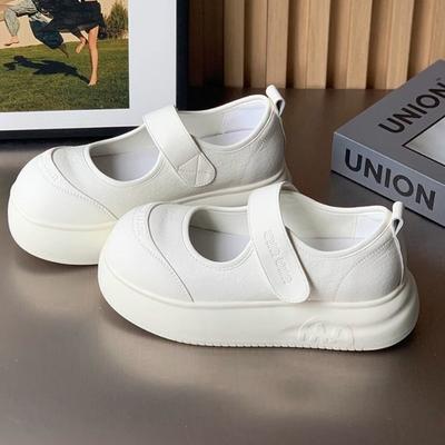 Cowhide Version~ Velcro Platform Mary Jane Shoes Women's Summer New Ugly Cute Big Head Shoes Muffin Versatile Little White Shoes