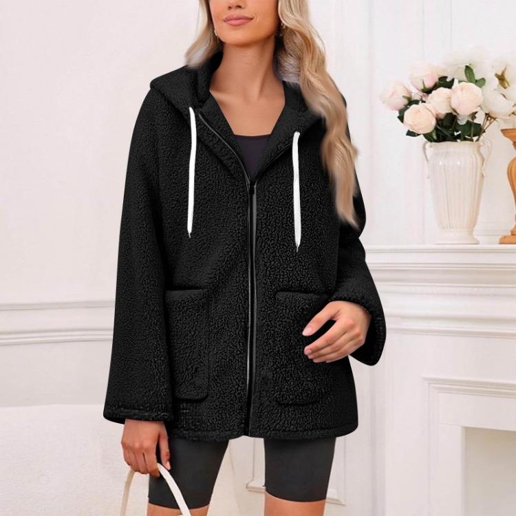 Sonbahar İçin Kadın Oversize Polar Kapüşonlu Sweatshirt Uzun Kollu Fermuarlı Giy çık Rahat Kapüşonlu Sweatshirt Ceket