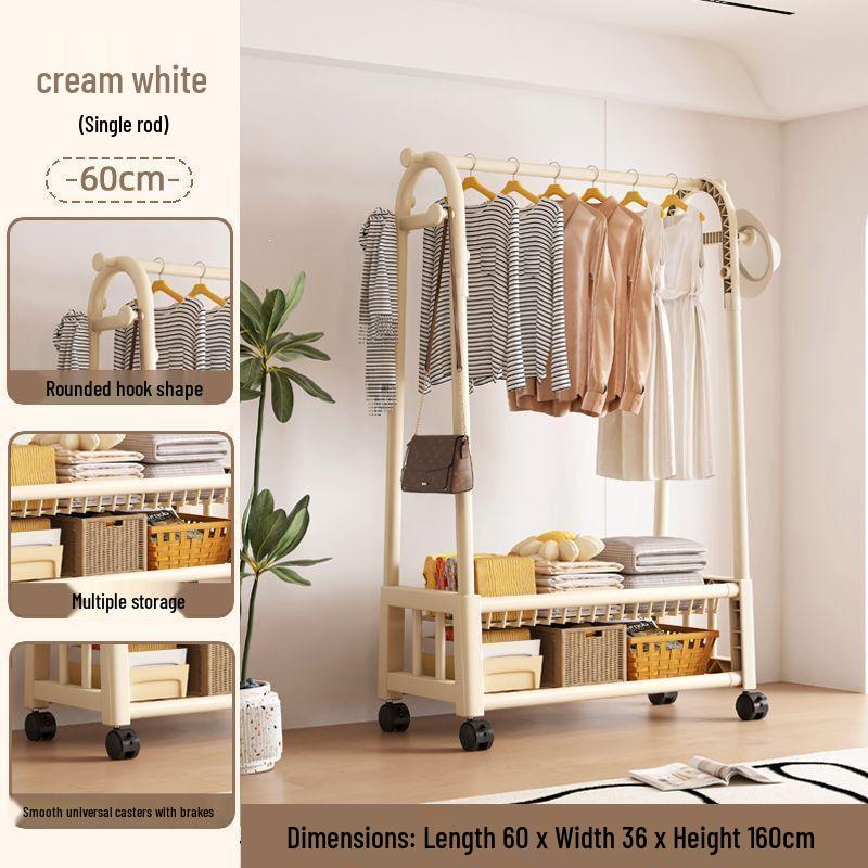Movable Floor-Standing Coat and Clothes Rack for Bedroom Use