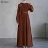 ZANZEA Robe Longue Plissée Décontractée à Col Rond et Manches Longues Amples pour Femmes