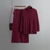 Autumn and Winter European and American Large Size High Collar Suit Gentle Lazy Style Sweater Two-piece Suit Solid Color Knitted