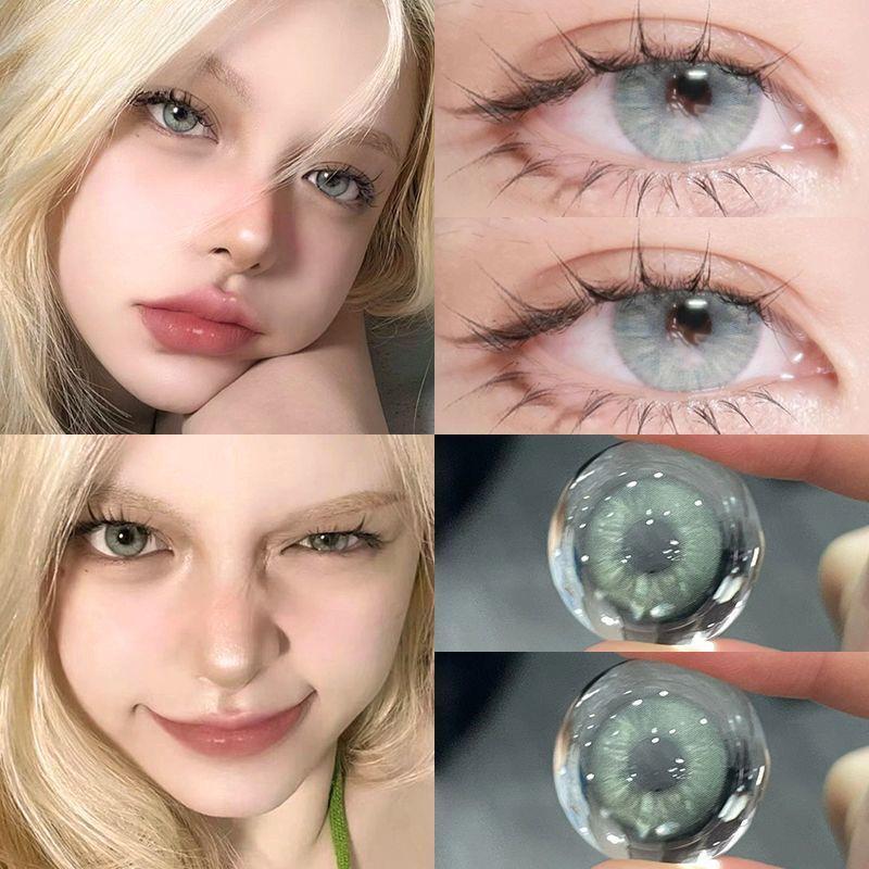 MillCreek  2pcs/Pair Color Contact Lenses With Grade 0-8.00  Miopia Cosmetics Contact Lenses Green 14.2mm Natural Grey Annual Use WT: 38%