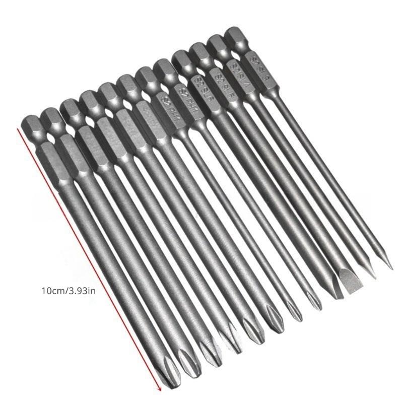 12 Piece Professional Screwdriver Bit Set Alloys Steel 100mm Length Slotted and Crosses Head for Power Tool Accessories