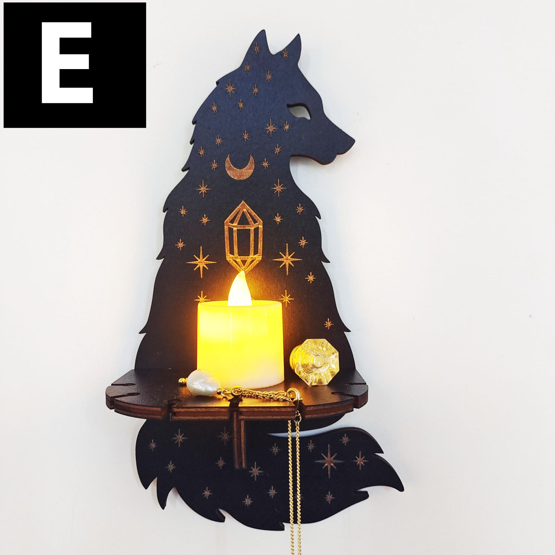

New Wall Hanging Candlestick Wooden Carving Owl Animals Foxes Cat Book Crystal Storage Rack Home Christmas New Year Decor Gifts