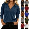 Women's Casual V-Neck Long Sleeve T-Shirt with Zipper Pockets