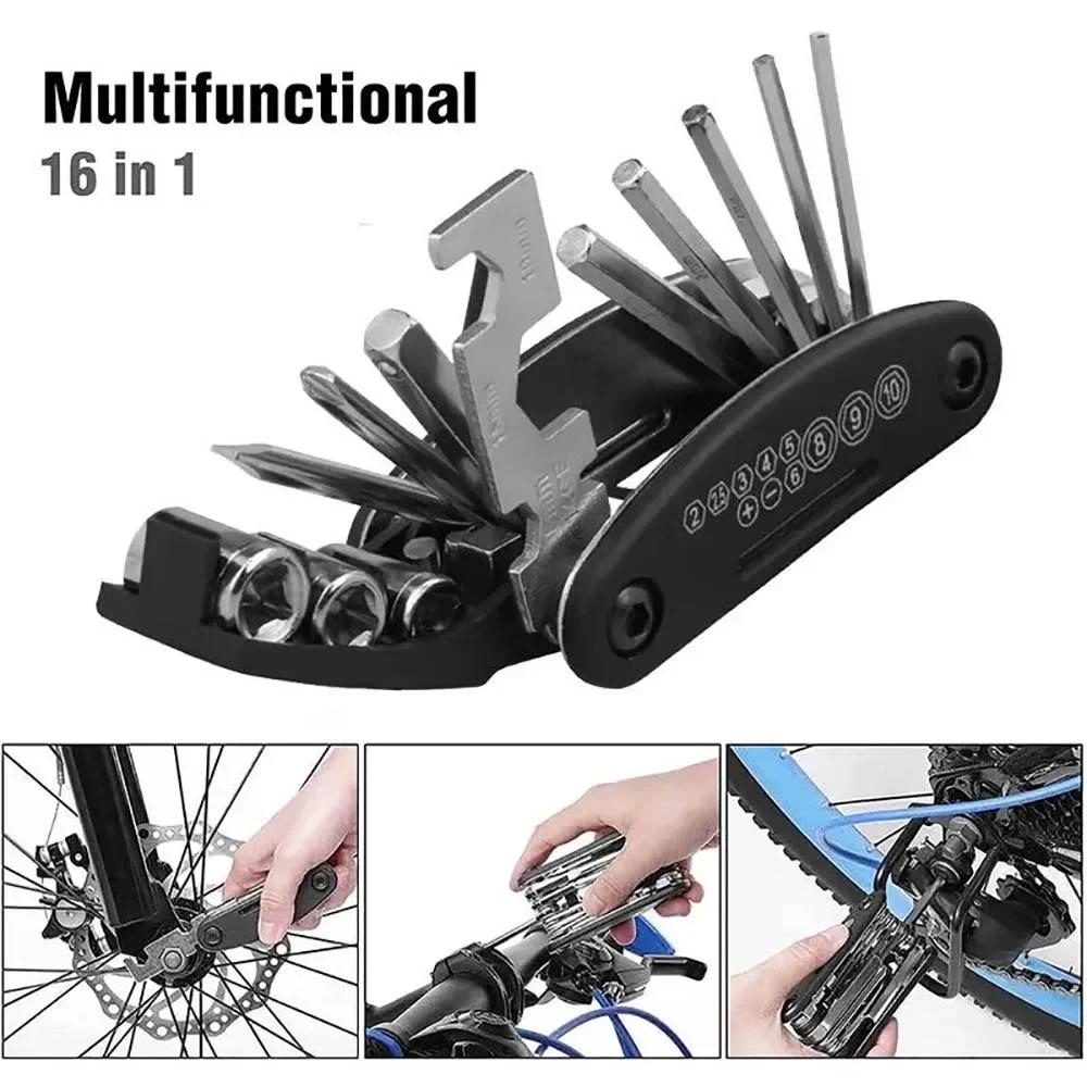 16 In 1 Bike Multi Tool Kit Portable Bicycle Repair Tool Set Includes Allen Wrench Socket Screwdriver Tire Levers for Bikes