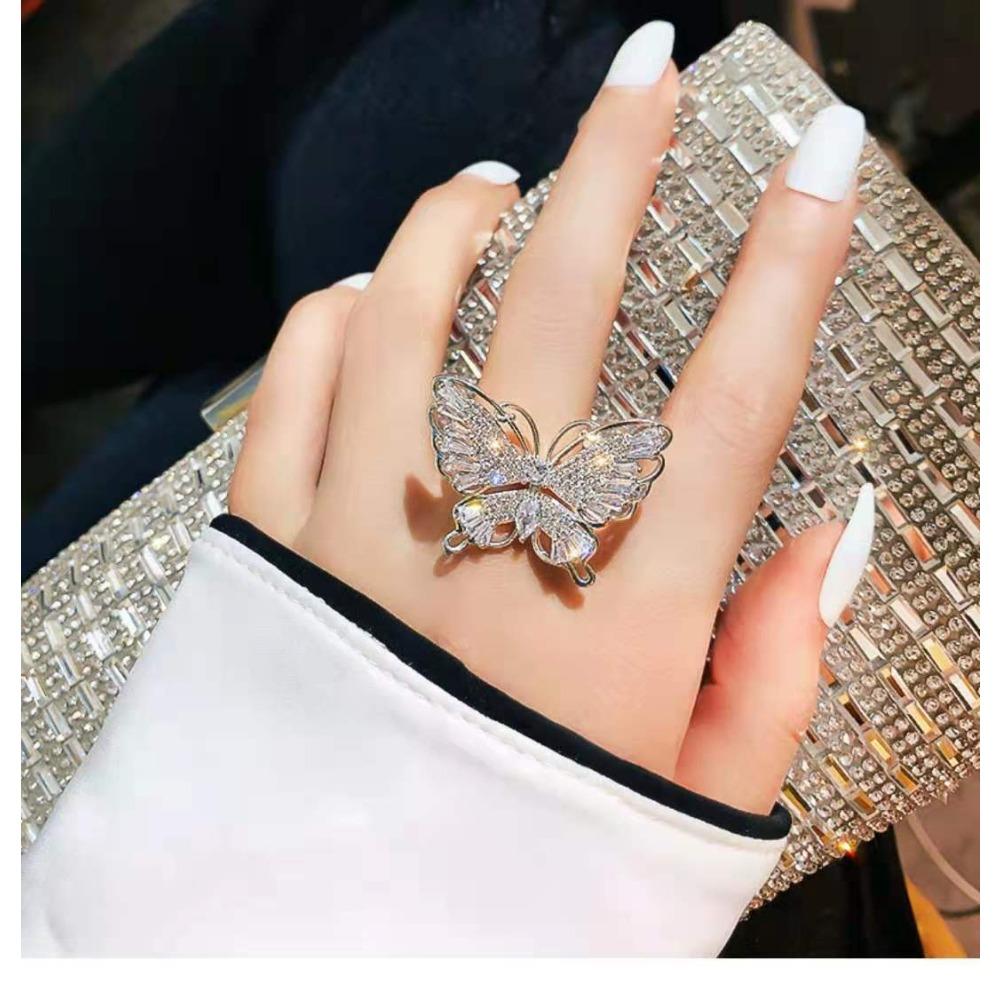 Super Immortal Zircon Butterfly Open Index Finger Ring, Trendy Design Temperament Versatile Index Finger Ring