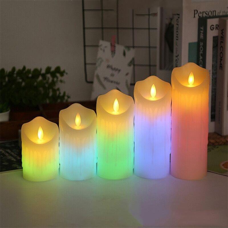 USB Rechargeable Pillar RGB Candle light Paraffin Wax Dancing wick w/18keys Multi-color Remote Home Party table Decoration