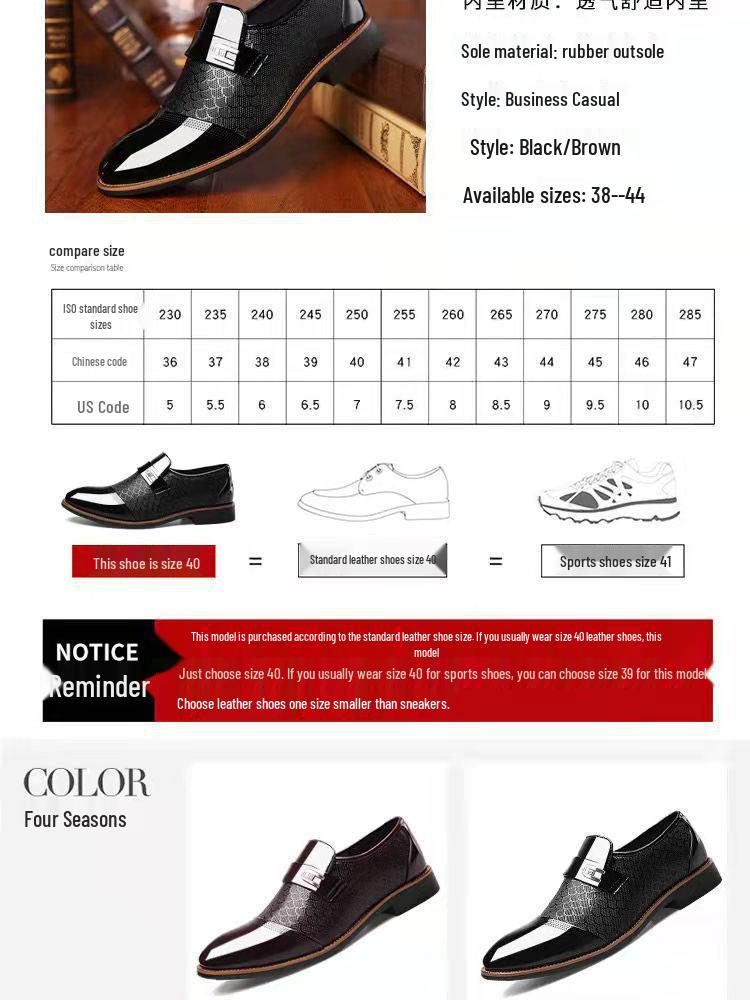 TEMU Men's Autumn/Winter Formal Leather Slip-On Shoes, Pointed Toe, for Business or Wedding.