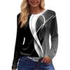 Women's Fashion Casual Slit Hem Round Neck Long Sleeve Loose Printed T-Shirt Ladies Top