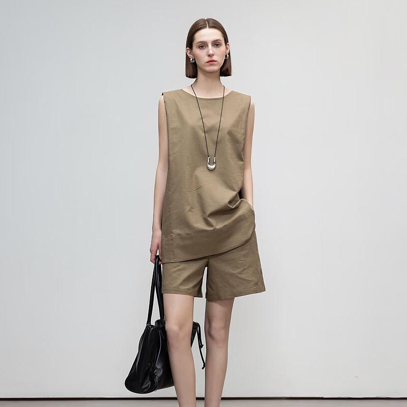Women s Linen Blend Round Neck Sleeveless Shirt L