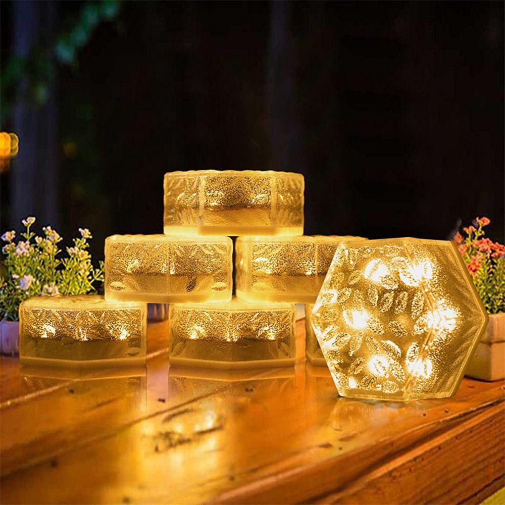 Solar Garden Decoration Light White/Warm White Light Waterproof IP65 Ice Cube Brick Lights Hexagon Round Square Rectangle