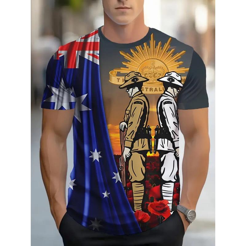 T-shirt Grafica con Bandiera Australiana da Uomo Nuovi Arrivi Felice Giorno dell'Australia T-shirt con Stampa Digitale Casual Manica Corta Girocollo