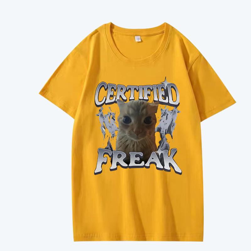 Certified Freak Funny Cat Meme T Shirt men women Oversized 100% Cotton Hot sale short sleeve Summer print Unisex plus size tops