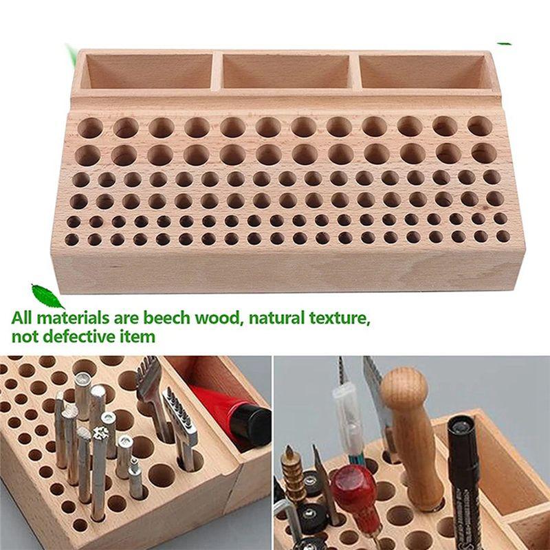 M-Modern-Leather Tools 98-Hole Slotted Beech Tool Rack Leather Leather Carving Punch Diamond Cut Storage Tools DIY Tools Easy To