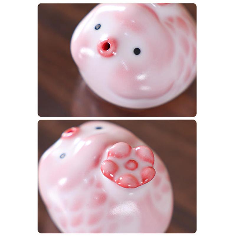 Estatua de Mascota de Té de Cerámica Pez Pececito Escupe Burbujas Bajo Fondo de Taza Rosa Escupe Burbujas Adorno de Cerdito Tazas de Agua Decoración de Taza Regalo