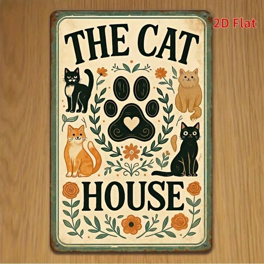 Vintage Floral Cat Metal Sign 8x12 Inch Rustic Farmhouse Wall Art Cute Animal Home Decor