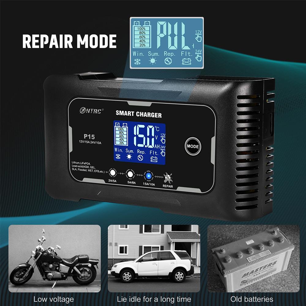 Putere Mare 240W 15A Afișaj LCD pentru Baterii Lifepo4 AGM Plumb-Acid Litiu Reparare Automată prin Impulsuri Încărcător Automat Inteligent pentru Baterii