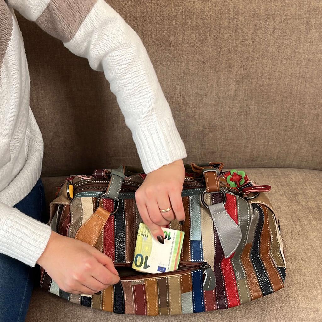Women's Patchwork Bag with 3D Flowers