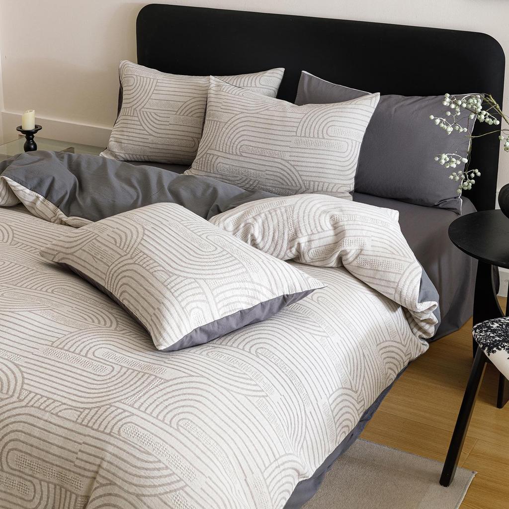 A-Class Cotton 3-Layer Gauze Bedding Set: Duvet Cover, Bed Sheet, Pillowcase - 4-Piece High-End Set