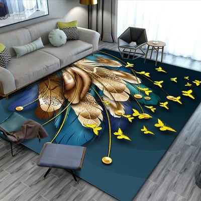 Europe Style Plume Leaf Butterfly Carpet Living Room Sofa Bedroom Bedside Study Entrance Door Rug Non-slip Luxury Home Decor Mat