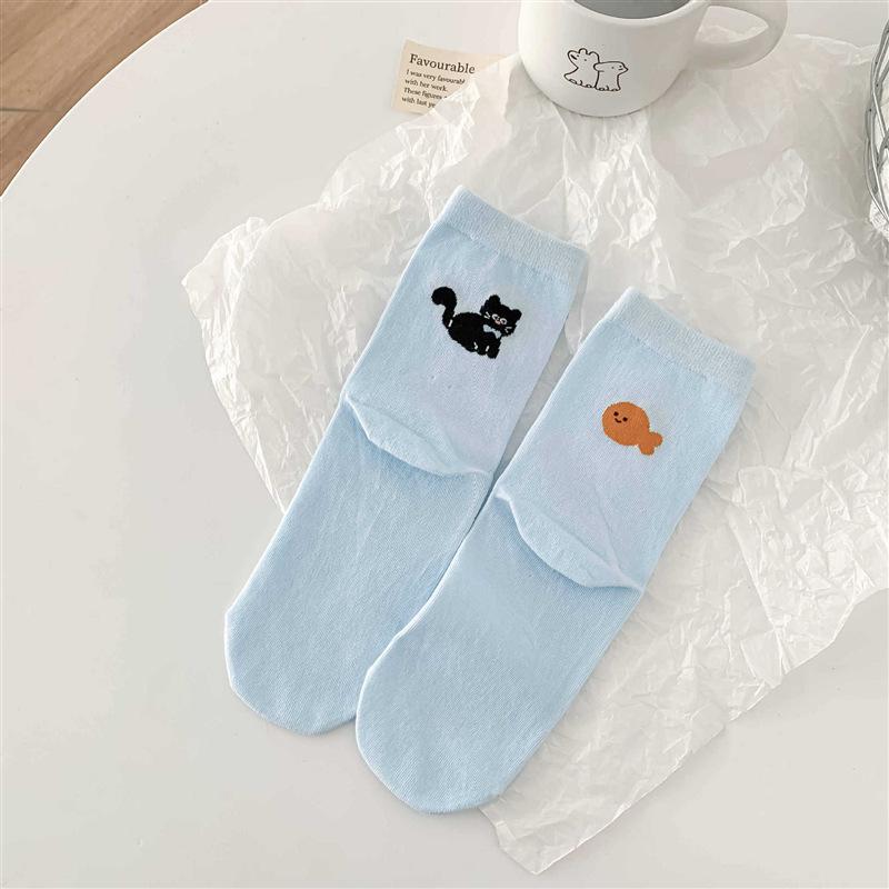 Women's Cartoon Animal Mid-tube Socks Summer Cute Trendy Creative A&B Style Soft Breathable Cotton Students Socks