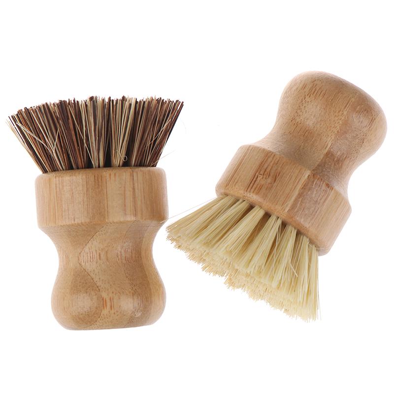 Kitchen Cleaning Brush Sisal Palm Bamboo Short Handle Dish Brush Bowl Pot Brush