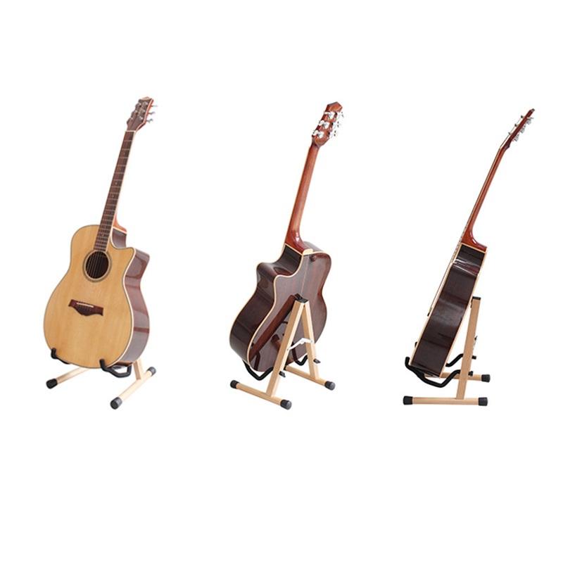 Guitar Stand Wooden Folding Floor Standing Vertical Household Bass Storage Display Holder Rack Light Wood Color
