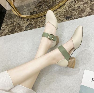 With Medium Heels Shoes For Woman 2025 Fashion Leather Casual Women's Summer Footwear Office Square Stylish Offer Non Slip