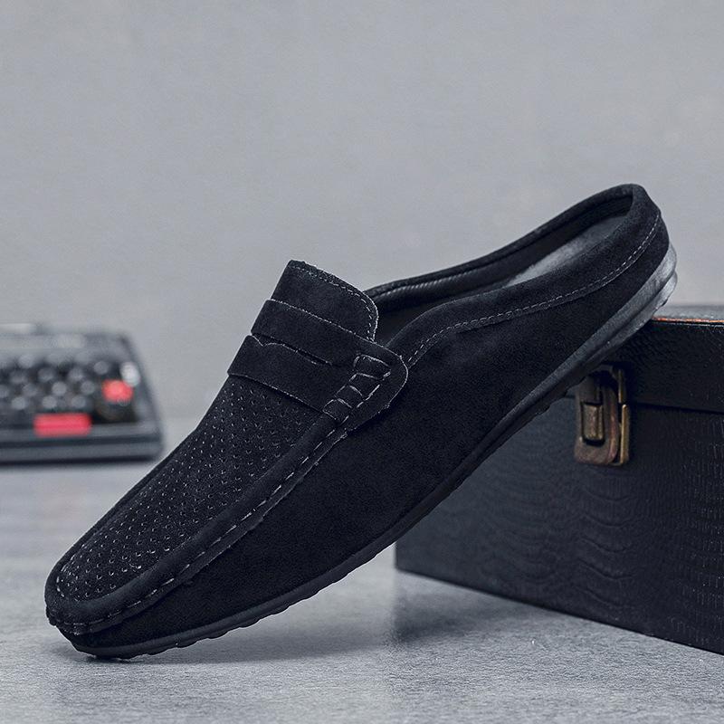 Men's Mules Lightweight Suede Casual Shoes New Men Lazy Leisure Breathable Half Support Slippers Slip On Walking Shoes Moccasin