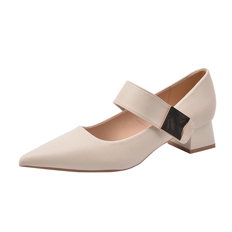 Neue Retro Mary Jane Schuhe Damenschuhe Metallschnalle leichter Ausschnitt niedriger Absatz Nische mit Rock spitz zulaufende einzelne Schuhe
