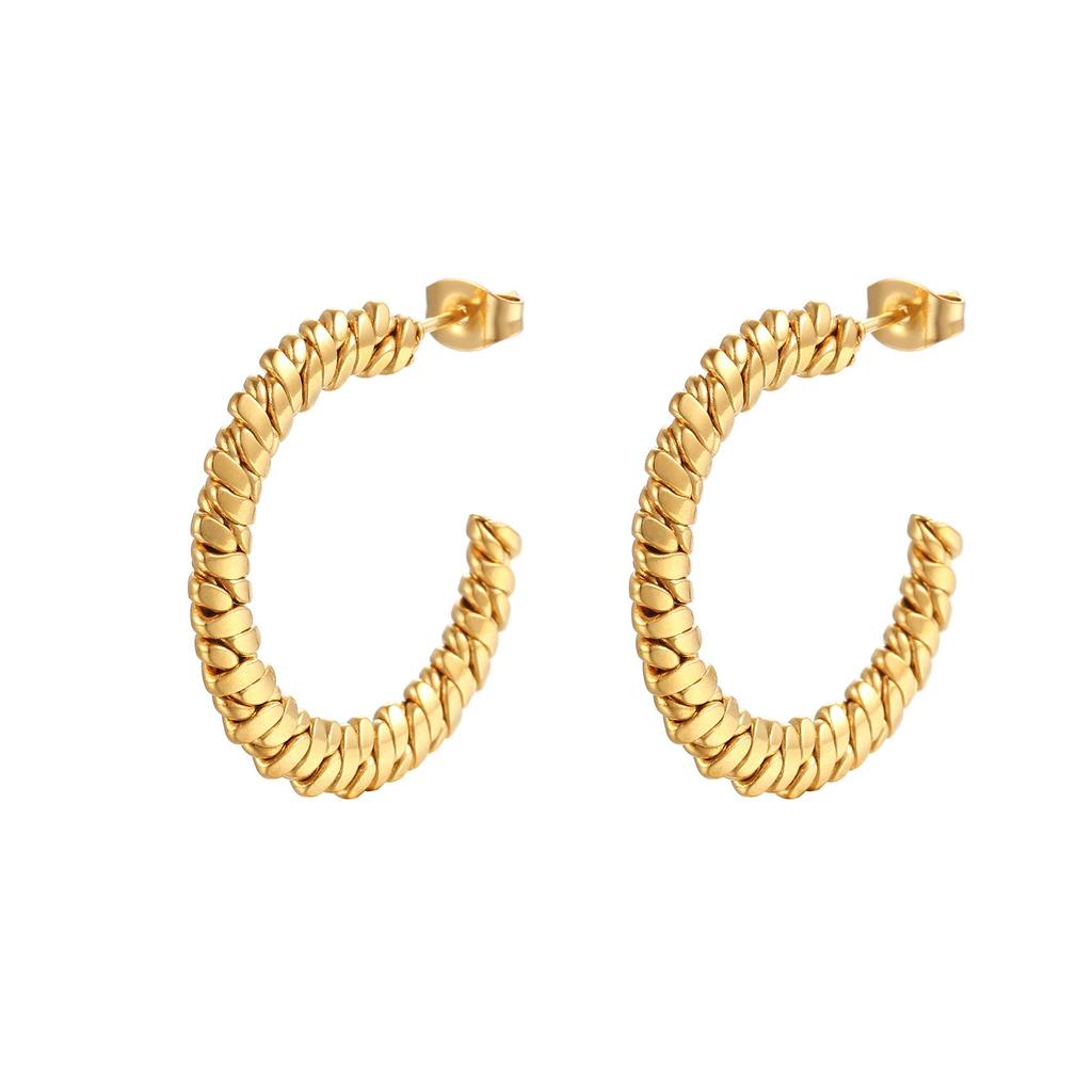 18K Gold Multi-Strand Twisted Titanium Steel C-Shaped Earrings for Women