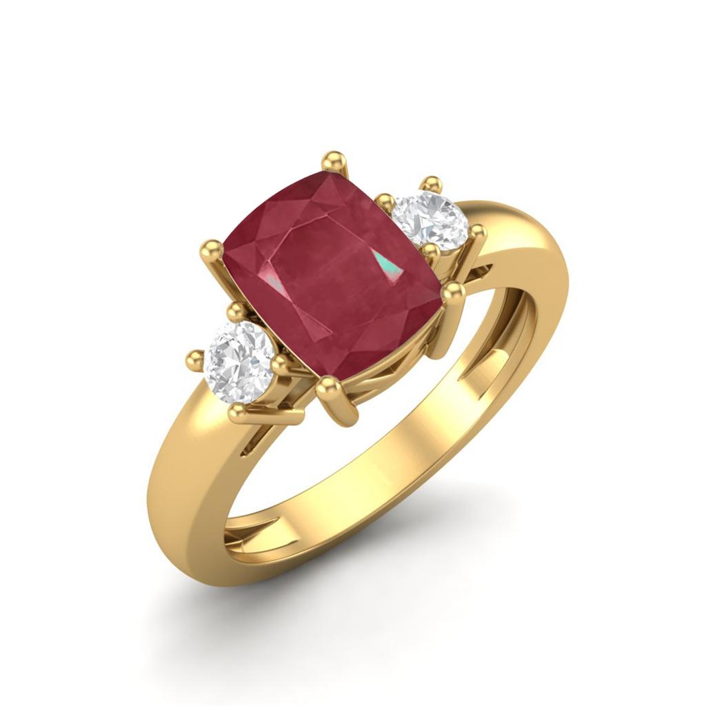 8X6 Cushion Shape Ruby Three Stone Ring In 925 Sterling Silver Gold Vermeil Dainty Engagement Promise Ring