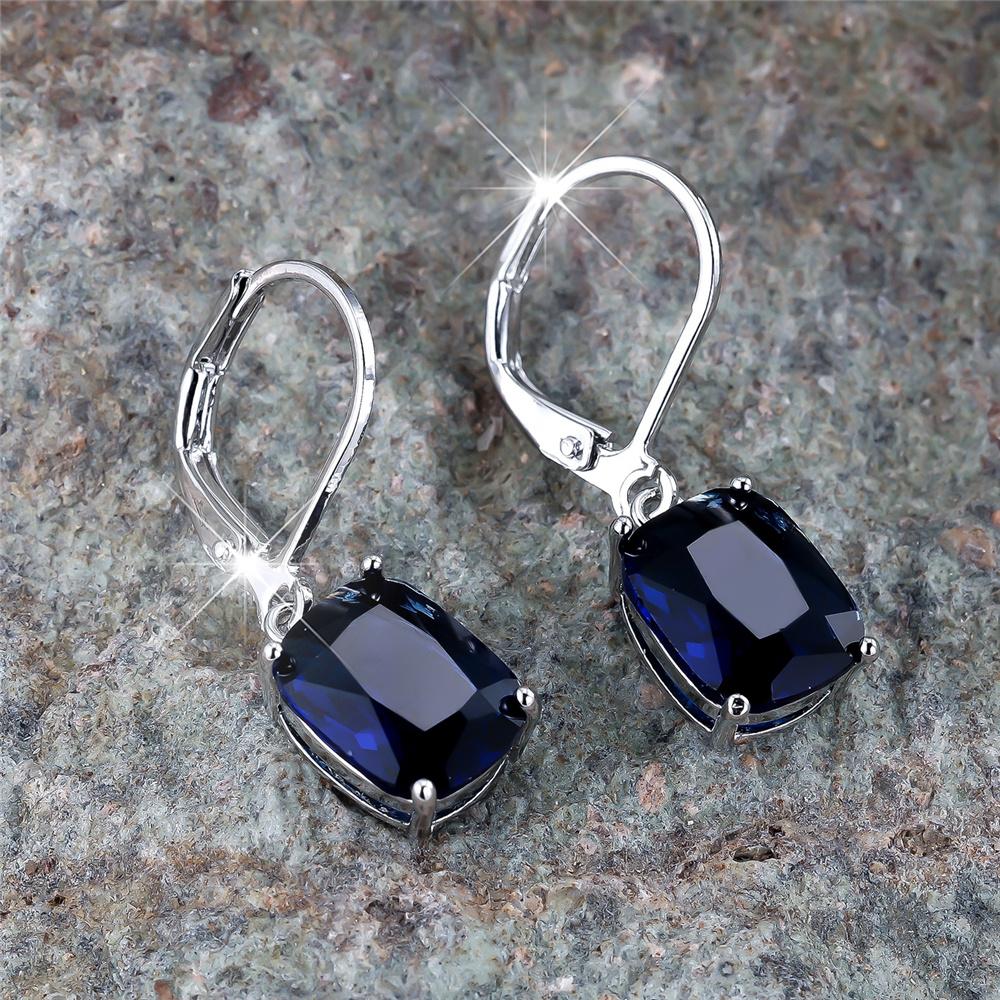 Luxury Female Blue Zircon Cross Hoop Earrings Fashion Silver Color Wedding  For Women