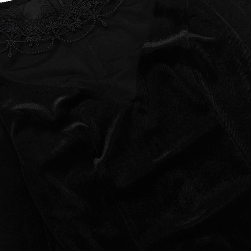 AltGoth Gothic Dark Halloween Velvet Dress Women Vintage Fairy Grunge Lace Patchwork Flare Sleeve High Waist Evening Party Dress