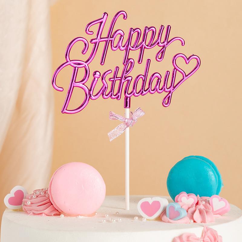 1Pcs Happy Birthday Cake Topper Plastic 3D Double Sided Happy Birthday Sign for Cake with Bow, Idea for Cake Decoration Supplies