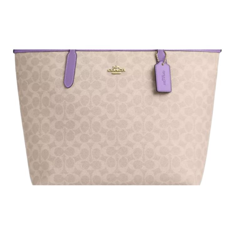 Coach City 33 Logo Print Coated Canvas Tote Bag Women tote bags Beige Purple CV976-IMY1K
