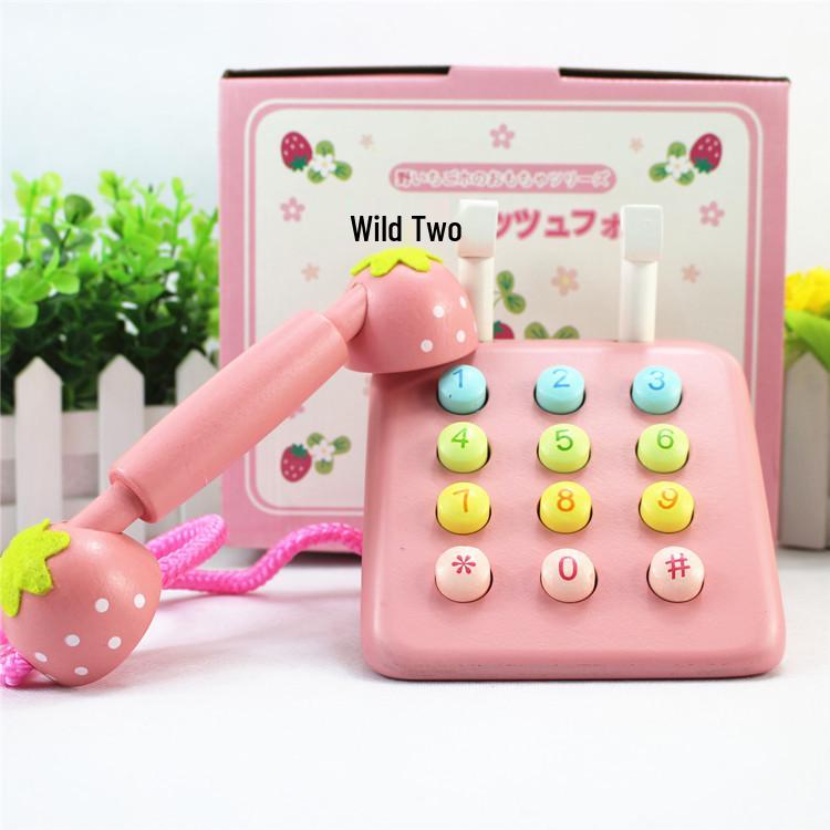 Strawberry Pink Wooden Toy Telephone for Kids - Pretend Play Gift