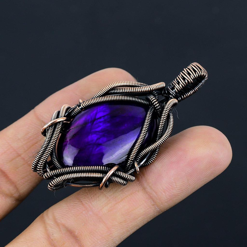 Blue Flash Labradorite Handmade Pendant, Natural Gemstone Jewelry, 999 Copper Wire Wrapped Pendant Jewelry, For Gift