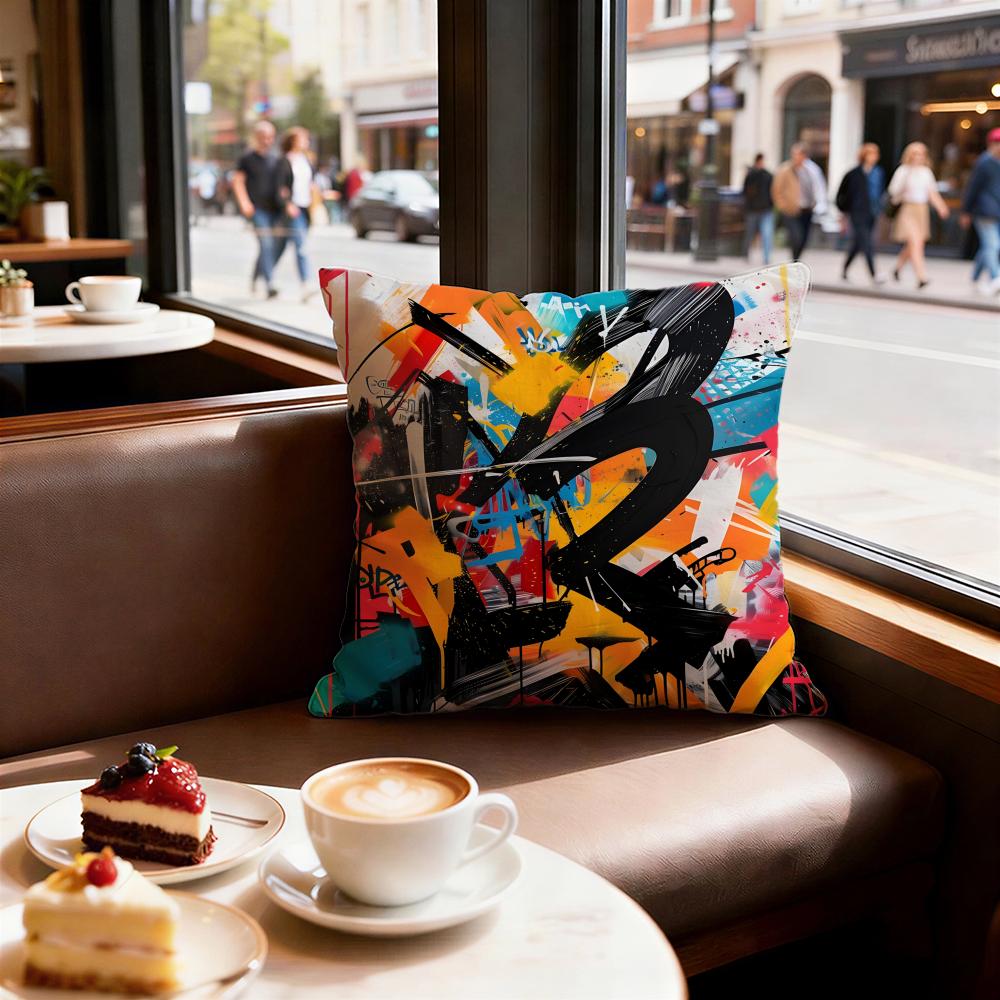 Street Graffiti Texture Cushion Cover Set of Decorative Short Plush Pillow Covers for Sofa Soft Cushion Case X Cm