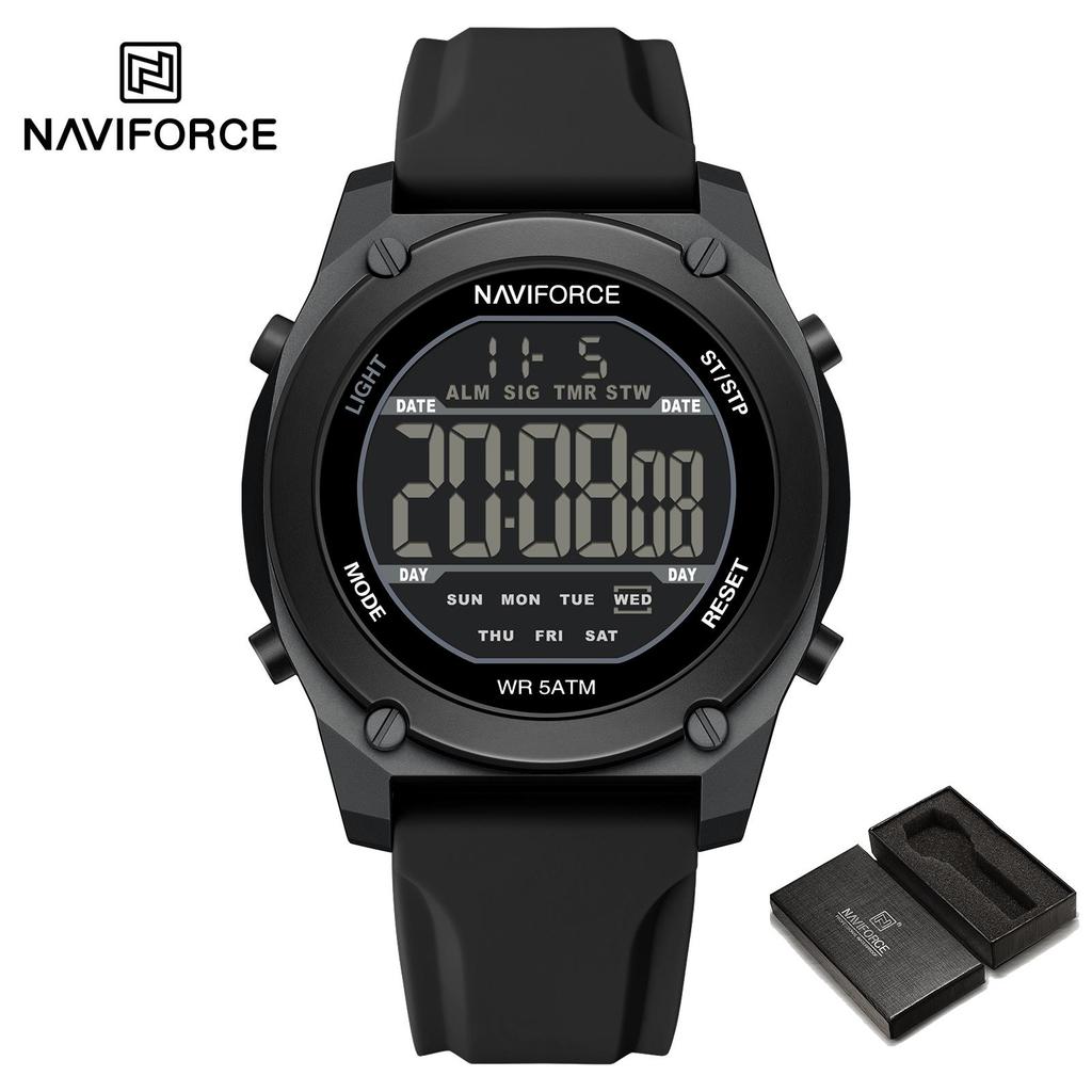 NAVIFORCE Original Men Digital Watch LCD Display Date Calendar Chronograph Alarm Silicone Strap Night Pattern Waterproof Men Watch NF7134