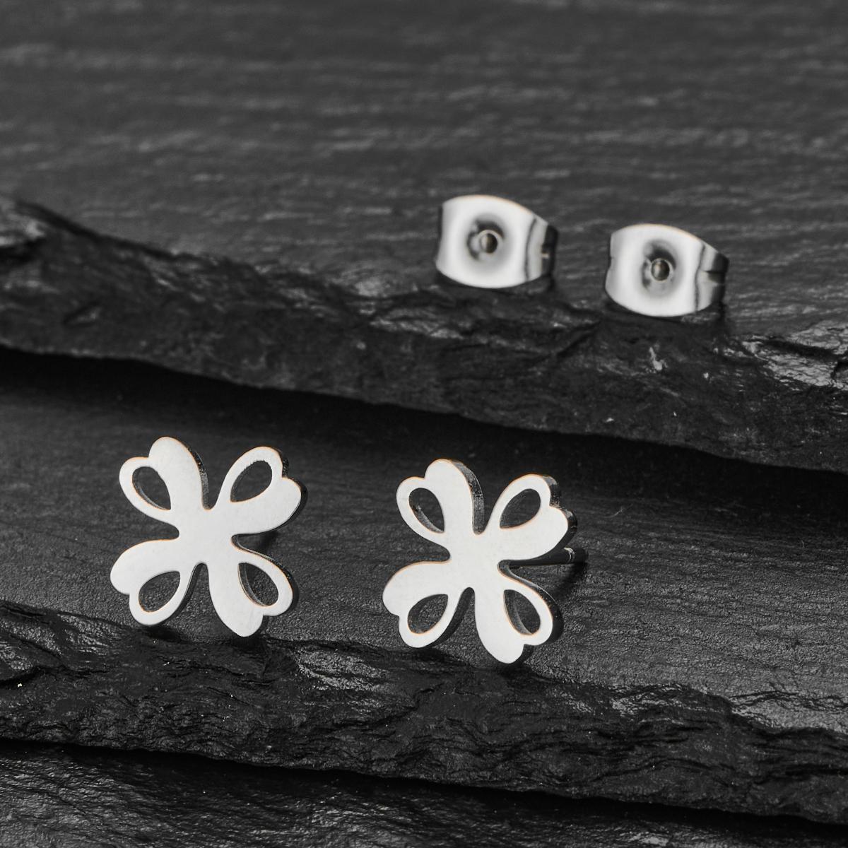 

Stainless Steel Heart Four Leaf Flower Stud Earrings for Women Trend 2025 Korean Fashion Love Earring Piercing Luck Zircon Gift