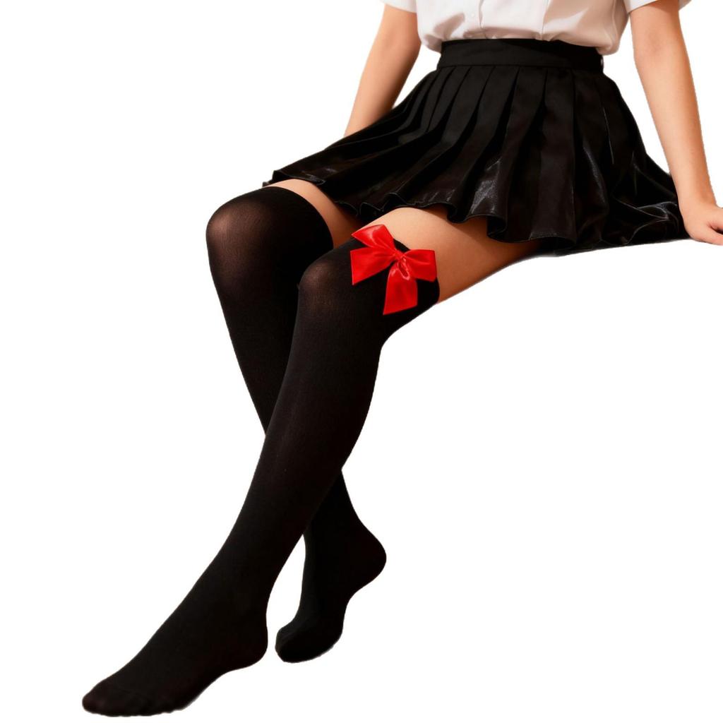 European & American Velvet Bow Christmas Over-the-Knee Socks