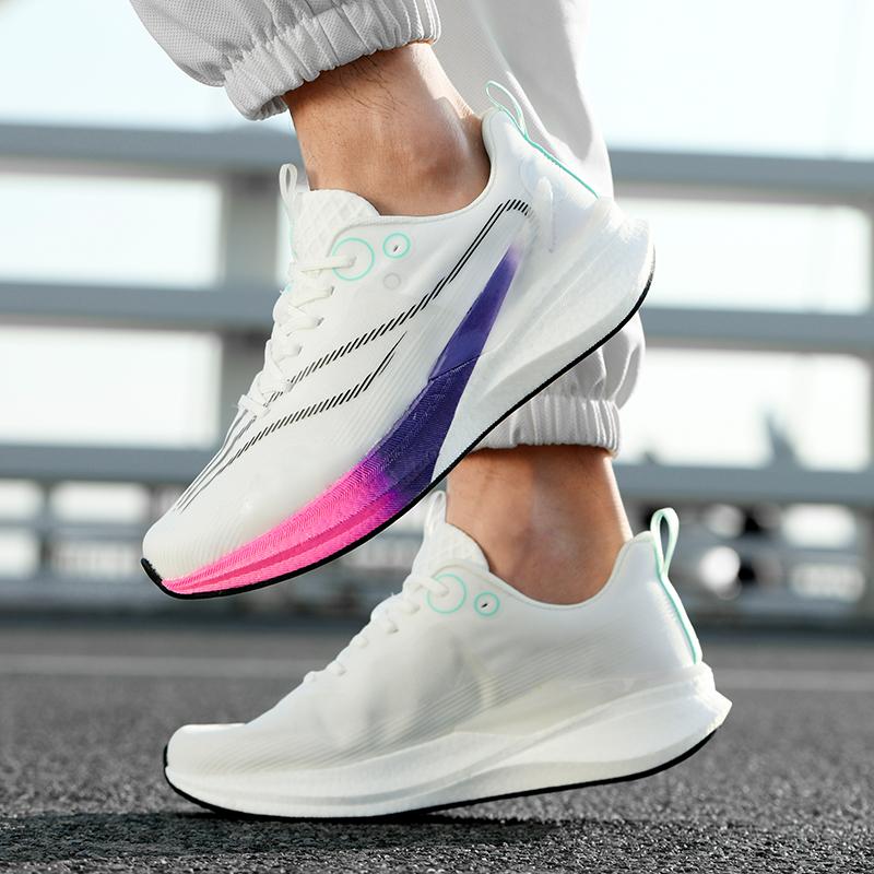 Men's Sneakers New Mesh Breathable Lightweight Train Sport Shoes Women Rebound Marathon Carbon Plate Couple Running Shoes
