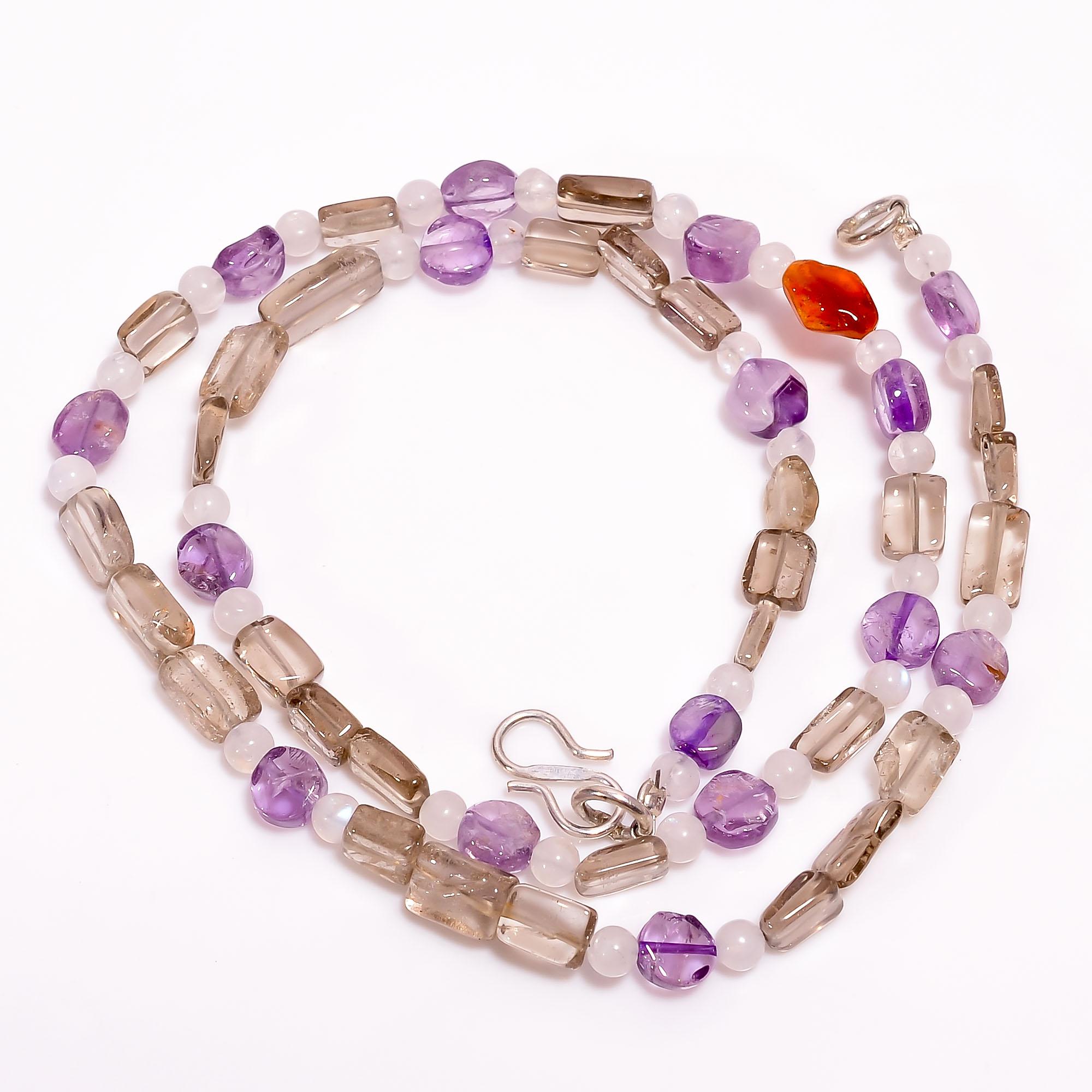 

Natural Smoky Quartz Amethyst Crystal Mix Shape Smooth Beads Necklace 4-9 mm 18 UB-8509