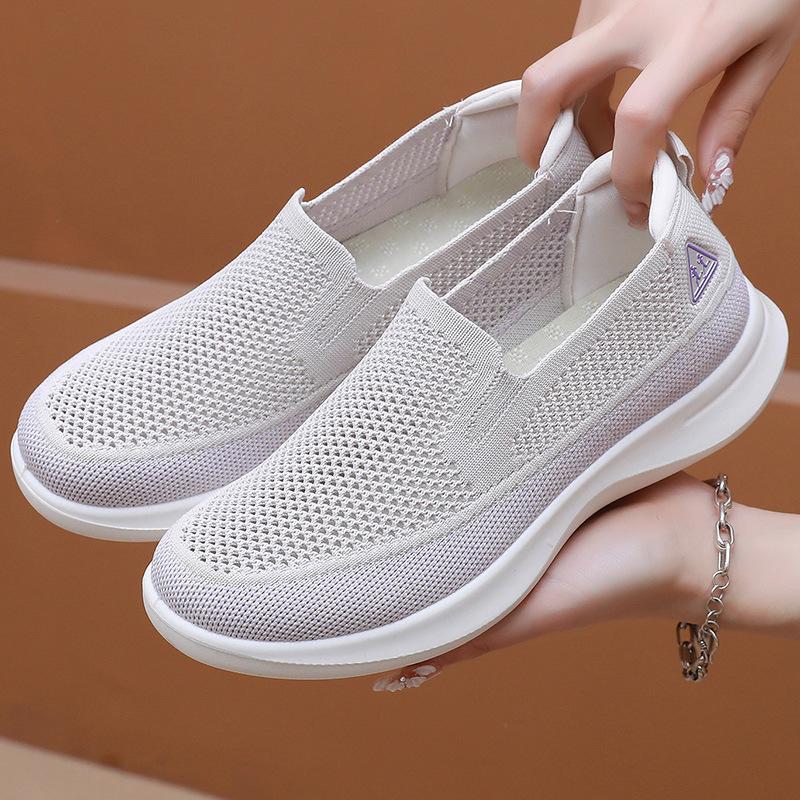 Fashion Senior - Friendly Knit Slip - on Sneakers Women, Breathable Non - Slip Casual Shoes, Versatile Leisure Footwear