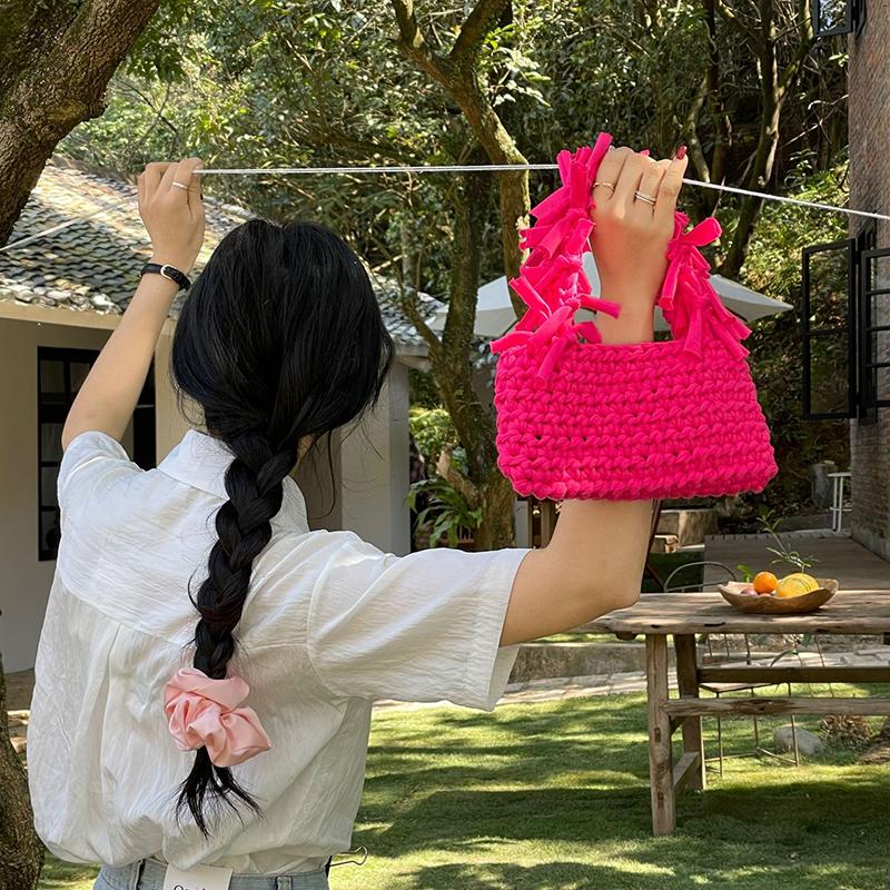 Yogodlns Fashion Solid Color Women's Knitted Small Handbag Woven Luxury Design Tassel Shoulder Bag Wrist Bag