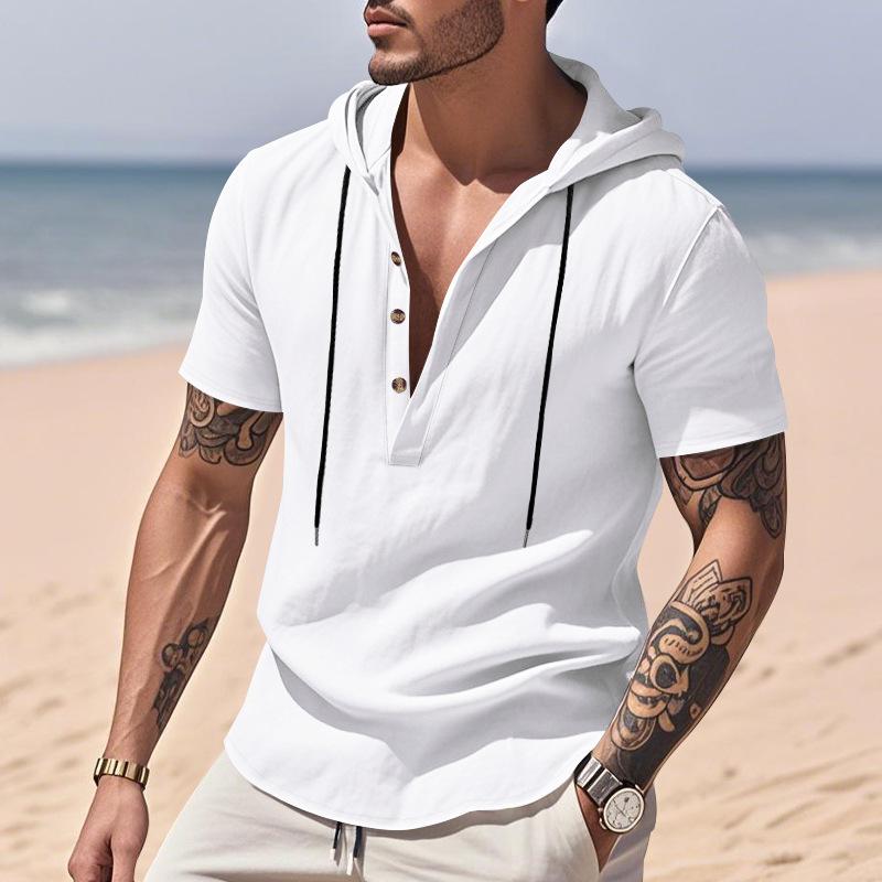 

Summer Loose Linen Breathable Beach Hooded Shirts Men’s Casual Shirts S білий
