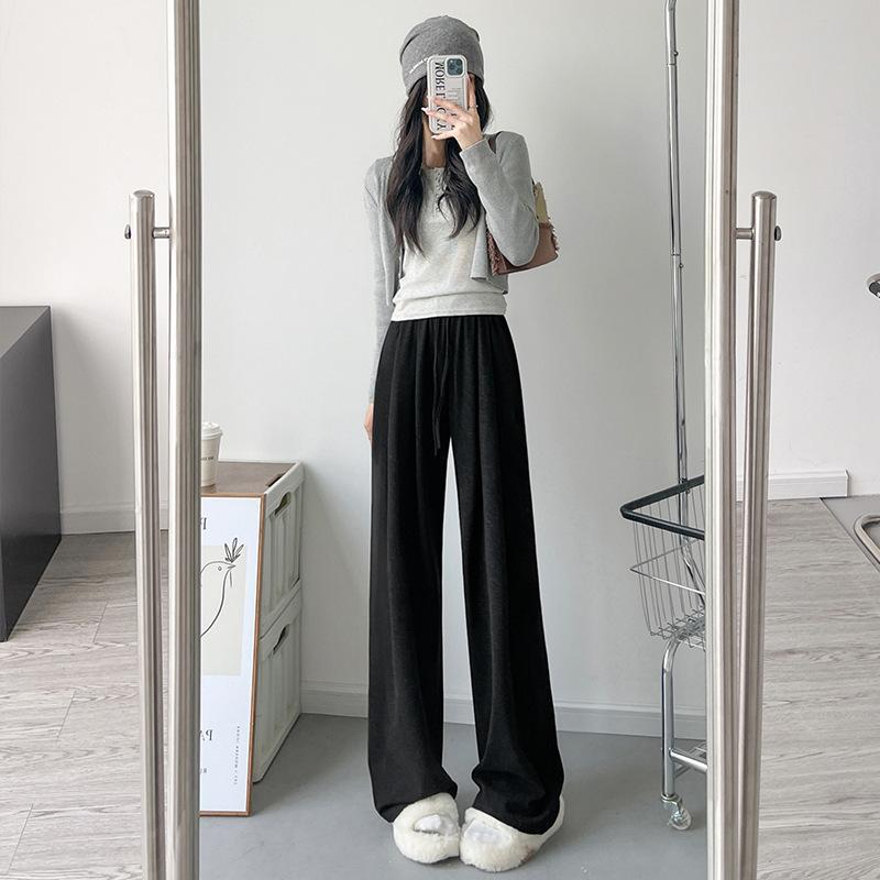 Gray Glutinous Rice Pants Women's Autumn New Loose Straight Small Lazy Relaxed Casual Wide-leg Pants